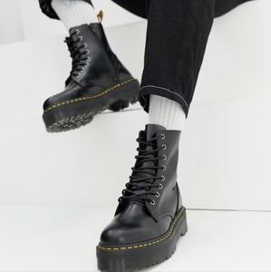 Dr. Doc Martens Jadon Womens Size 8 Black Leather Platform Combat Boots Shoes